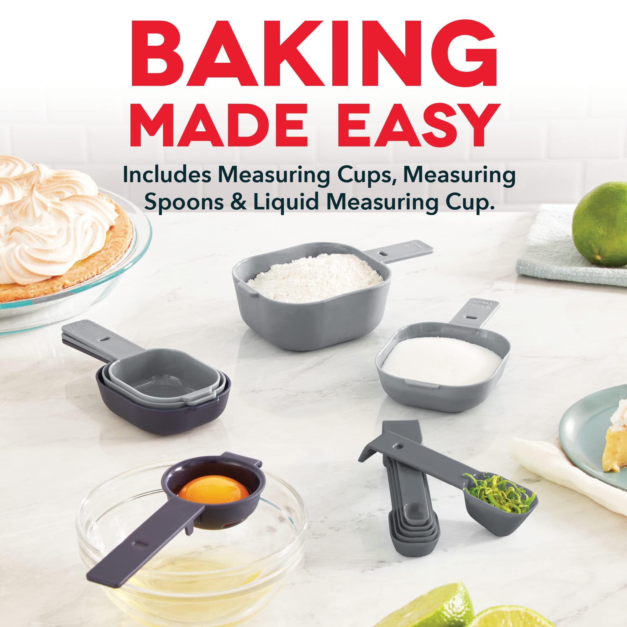 Dash Smartstore Measuring Set With Citrus Juicer, 6 Measuring Spoons, 4 Measuring Cups, Liquid Measuring Cup, Citrus Zester, Fun